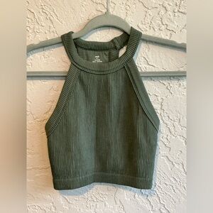 Aerie Green Ribbed Halter Crop Top